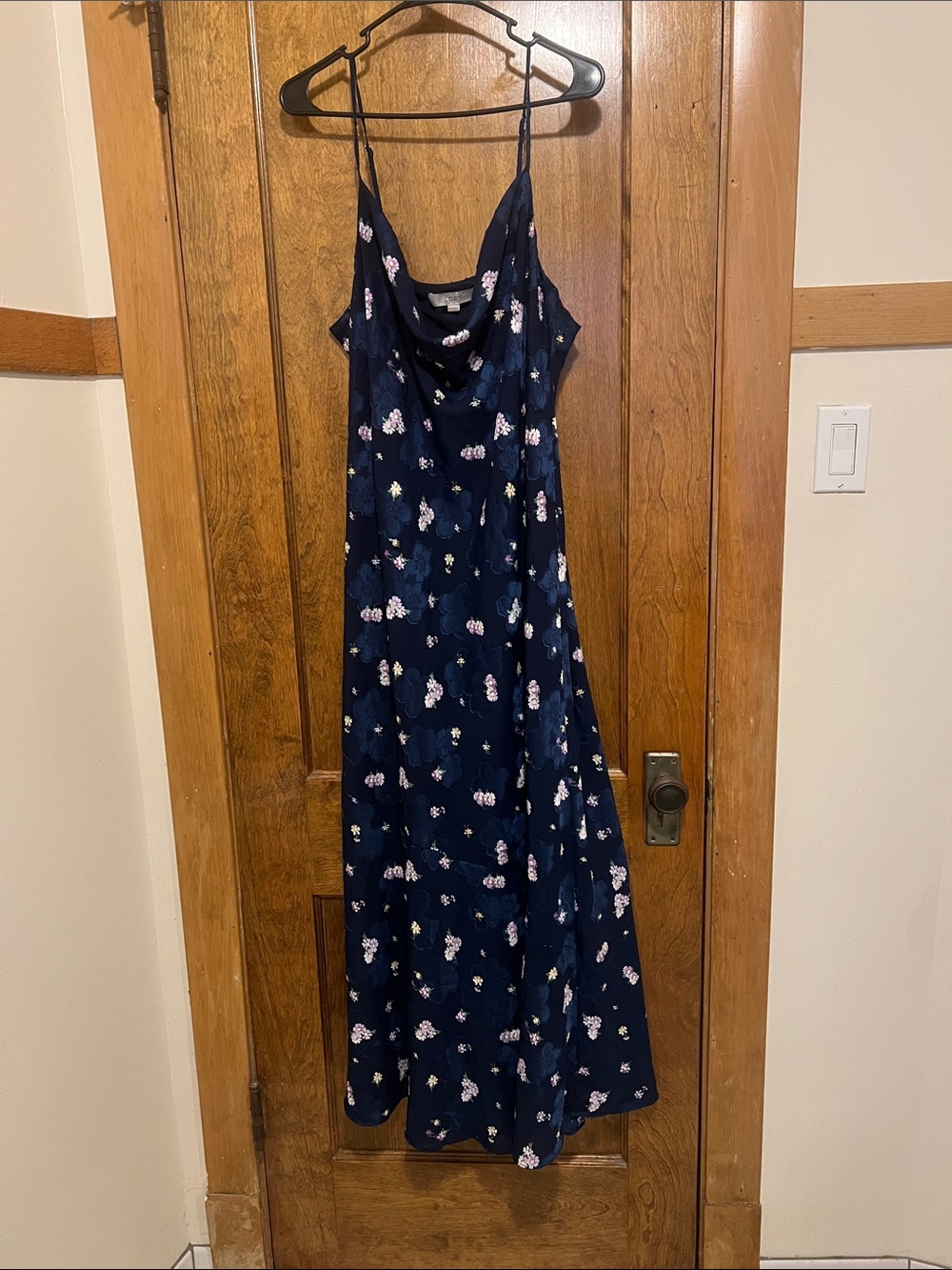 LOFT Navy Floral Cowl Neck Maxi Dress
